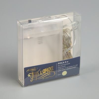 Гирлянда «Нить» 5 м роса, IP20, серебристая нить, 50 LED, свечение тёплое белое, мерцание белым, AAх3