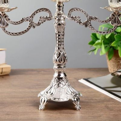 Подсвечник металл на 3 свечи "Цветочный" цвет серебро 20х23,5х7,7 см