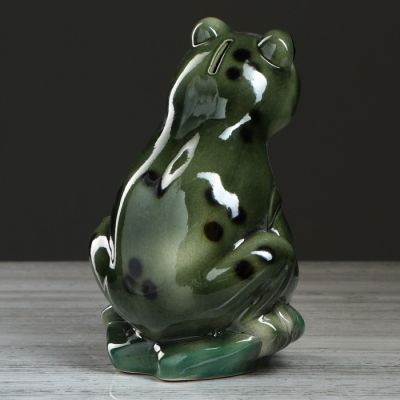 Копилка "Квакуша", глазурь, зелёный цвет, 22 см, микс