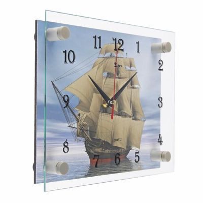 Часы настенные, серия: Море, "Корабль" стекло 20х26  см, микс