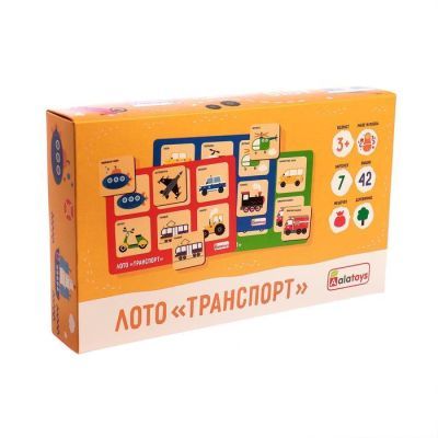 Лото «Транспорт» 42 фишки, 7 карточек: 22,5 × 13,5 × 5 см