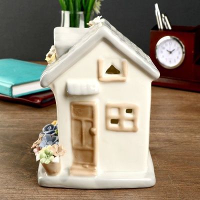 Сувенир керамика световой "Цветочный домик" 14,5х10,5х12 см