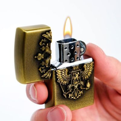 Зажигалка газовая  "Герб России", мужская, золото, 3.5х5.5 см