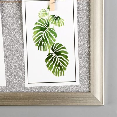 Фоторамка пластик на 3 фото 9х13 см "Блеск серебро" 20х40 см