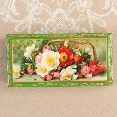 Шкатулка - купюрница «Букет цветов», зелёная, 8,5×17 см, лаковая миниатюра