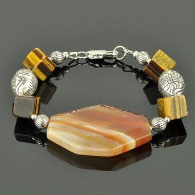 Браслет Сердолик, тигровый глаз "Сияние солнца" арт.КР-944