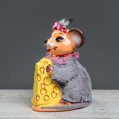 Копилка декор "Мышка с сыром", 20 см, микс