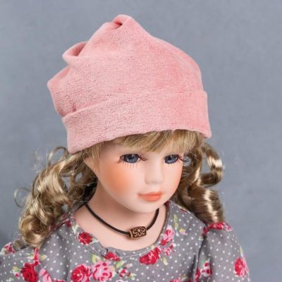 Кукла коллекционная керамика "Кристина в розово-сером платье с цветами, с сумкой" 40 см