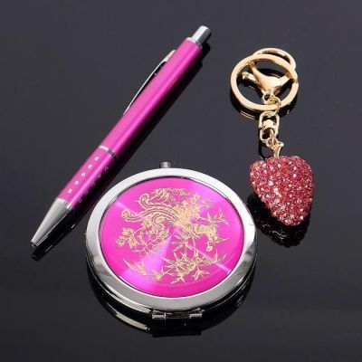 Набор подарочный 3в1 (ручка, зеркало, брелок) микс