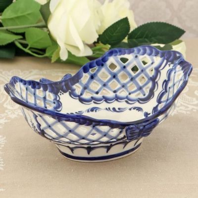 Конфетница «Ажурная», резная, 10×21×8 см, гжель