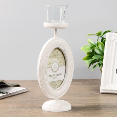 Подсвечник дерево на 1 свечу с фоторамкой 9х12 см "Овал" бежевый 29х13,5х8 см