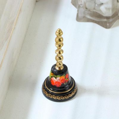 Колокольчик Валдайский "№3. Ягоды", расписной, с длинной ручкой, d=40 мм