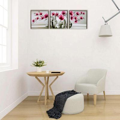 Модульная картина "Цветы в вазах" 33х35-3шт, 35х100 см