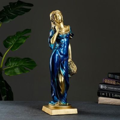 Фигура "Девушка с корзиной" бронза,/синий, 14х14х56см МИКС