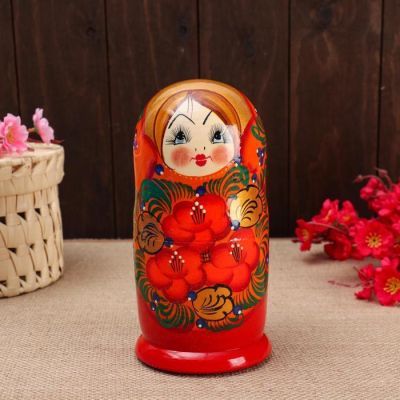 Матрёшка 5-ти кукольная "Галя" оранжевая , 17-18см, ручная роспись.