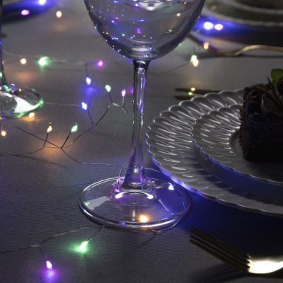 Гирлянда «Мишура» 5 м роса, IP20, серебристая нить, 100 LED, свечение мульти, 2 режима, AAх3