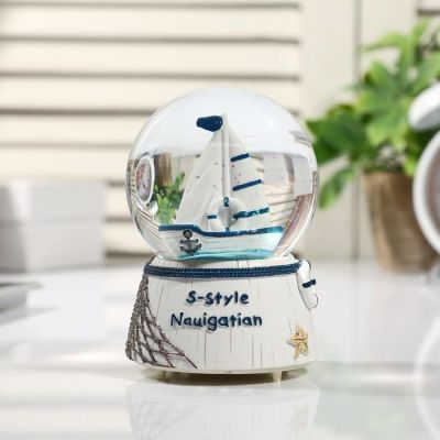 Сувенир полистоун водяной шар свет, музыка "Парусник/Маяк" 12,5х8х8 см