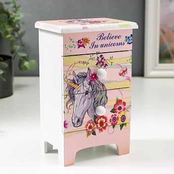 Шкатулка дерево 3 ящика "Единорог в цветах" 18,5х11,7х7,5 см