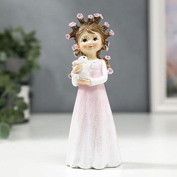 Сувенир полистоун "Малышка с цветами в волосах, с зайчиком" 15,5х6х6,5 см