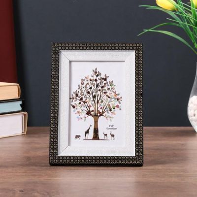 Фоторамка пластик 10х15 см "Золотые крестики"  чёрная с белым 19,5х14,8 см