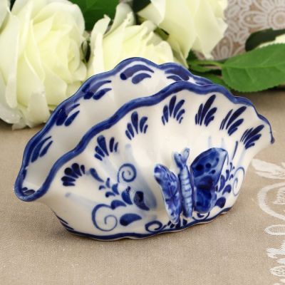 Салфетница «Ракушка с бабочкой», 16×4×8,5 см, гжель