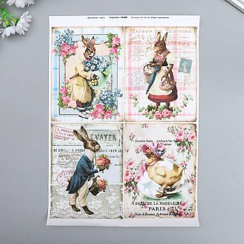 Декупажная карта "Кролики и цыпа" плотность 45г/м2, формат А4