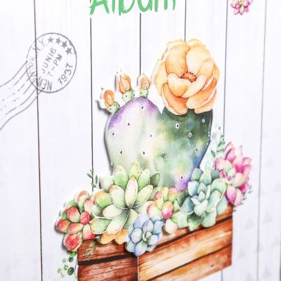 Фотоальбом на 200 фото 10х15 см "Кактус" блёстки, объем.элемент, в коробке МИКС 26х20,5х6см