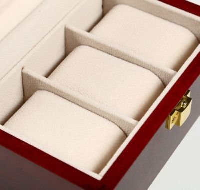 Шкатулка - кофр для 3-х часов "Красно-коричневая", дерево, лакированная (8 х 17 х 11 см)     