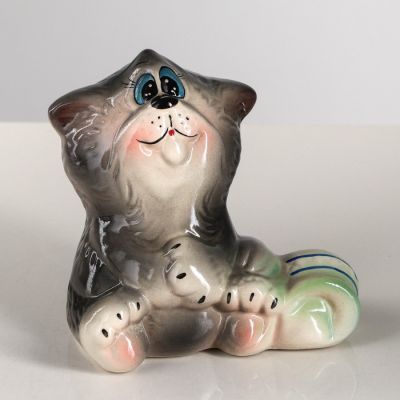 Копилка "Кот со сметаной" глазурь, серый, 16 см, микс