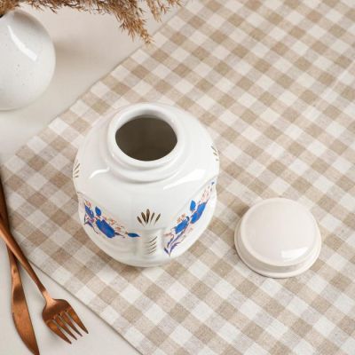 Бочонок для специй "Классика", белая, цветы, 1 л, деколь микс