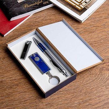 Набор подарочный 3в1 (ручка, кусачки, фонарик синий)