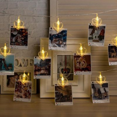 Гирлянда "Нить" 4.5 м с насадками "Прищепки-сердце", IP20, прозрачная нить, 20 LED, свечение тёплое белое, фиксинг, 220 В