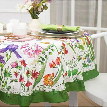Скатерть "Луговые цветы" d=150 см, 100% хл, саржа 190 гр/м2