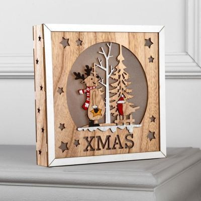 Светодиодная фигура «Олень и снегирь» 22 × 22 × 4 см, дерево, батарейки АААх2 (не в комплекте), свечение тёплое белое