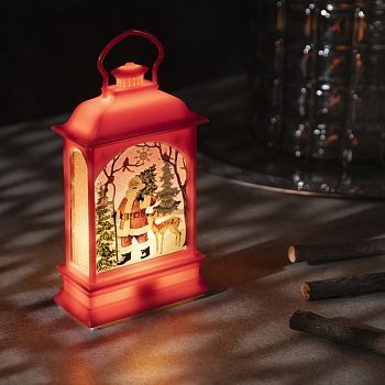 Светодиодная фигура «Фонарь с Дедом Морозом» 7 × 13 × 3.5 см, пластик, батарейки AG13х3, свечение тёплое белое