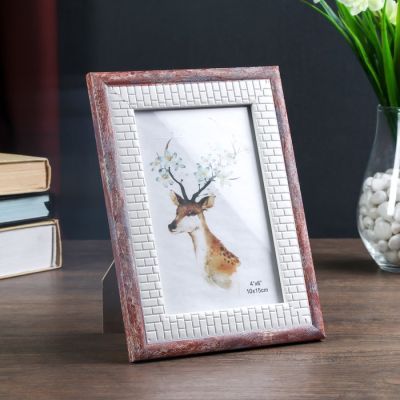 Фоторамка пластик 10х15 см "Шарль" кремовые кирпичики с розовым 19,5х14 см