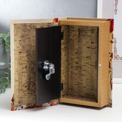 Сейф-книга дерево кожзам "Зелёная птичка с розовыми цветами" 21х13х5 см