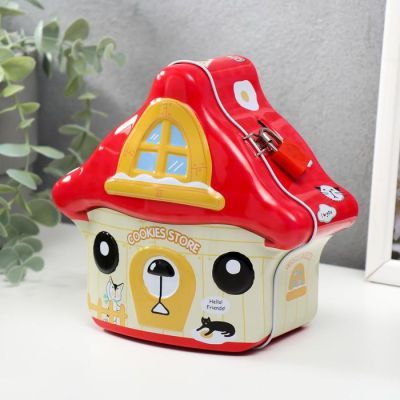 Копилка металл "Домик-мишка" МИКС 14,5х15,5х6,5 см