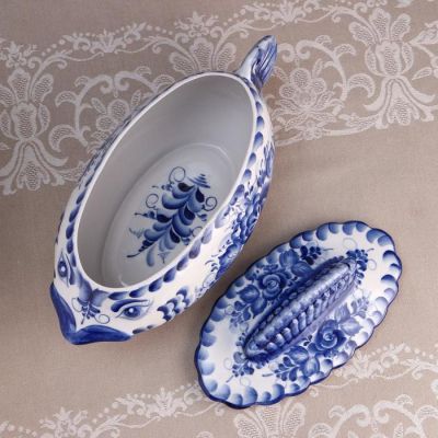 Супница "Рыба", 34х16х20см,  2,5л, гжель