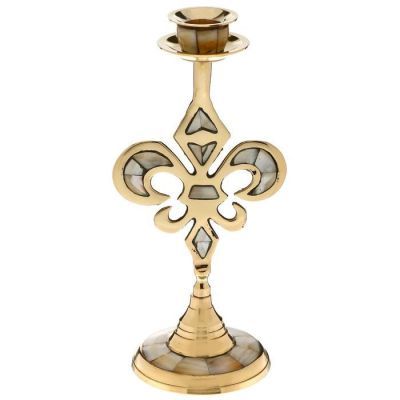 Подсвечник на 1 свечу "Вензель" с перламутром 25 см