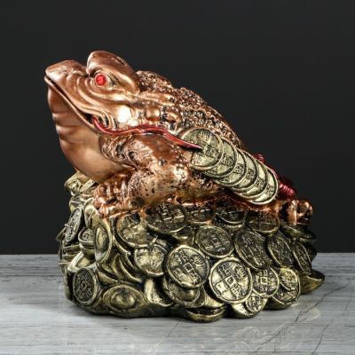 Копилка "Жаба феншуй", глянец, бронзовый цвет, 16 см