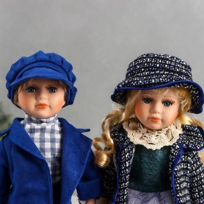 Кукла коллекционная парочка набор 2 шт "Света и Слава в голубых нарядах с джинсой" 30 см