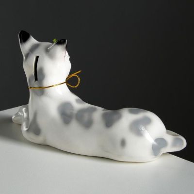 Копилка "Кошка Агнесса" глянец, серая, высота 20 см, микс