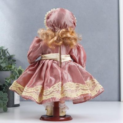 Кукла коллекционная керамика "Ася в розовом платье и чепчике" 30 см