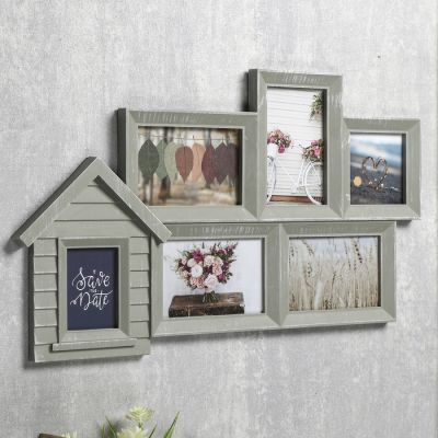 Фоторамка пластик на 6 фото 7х10, 10х10, 10х15 см "Домик" серая 32х56х2 см