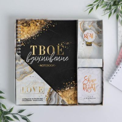 Набор флеш-карта, ежедневник, внешний аккумулятор 5000 mAh «Вдохновение», 21,5 х 21,5 см