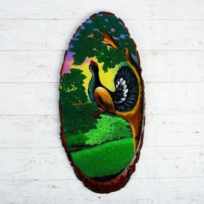 Панно на спиле "Лето.Глухарь", 63-68 см, каменная крошка, вертикальное