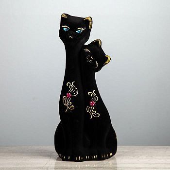 Копилка "Кошка и кот", флок, чёрная, 32 см, микс