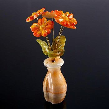Сувенир «Ваза цветов», герберы, 5 цветков, 11×22 см, селенит