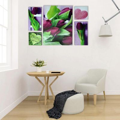Модульная картина "Тюльпаны" 100х70 см (23х23 - 2шт, 23х42 - 2шт, 71х52 - 1 шт)